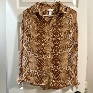 H&M Brown and Tan Snake Print Button Down Shirt